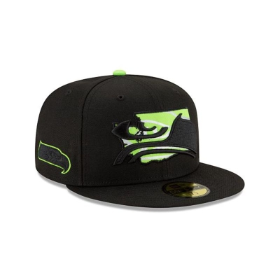 Black Seattle Seahawks Hat - New Era NFL State Logo Reflect 59FIFTY Fitted Caps USA7205349